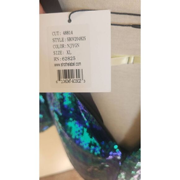 SHO Green and Blue Plaid Sequin Sheath Dress, Long Sleeve, NWT, XL - Picture 11 of 12